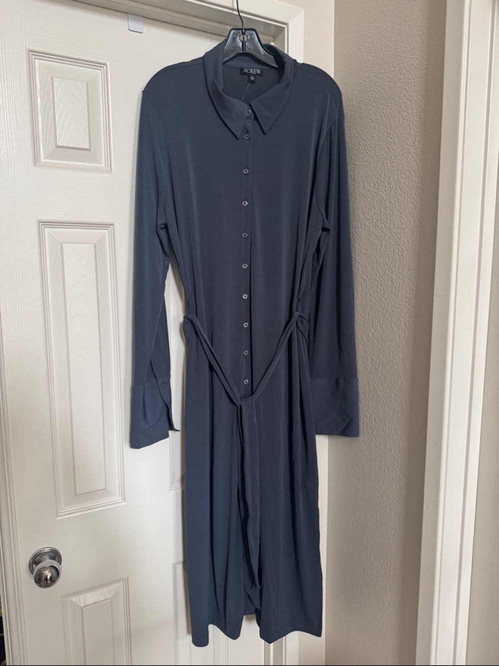 J. Crew Midi Shirt Dress in Matte Jersey in Dark Shadow